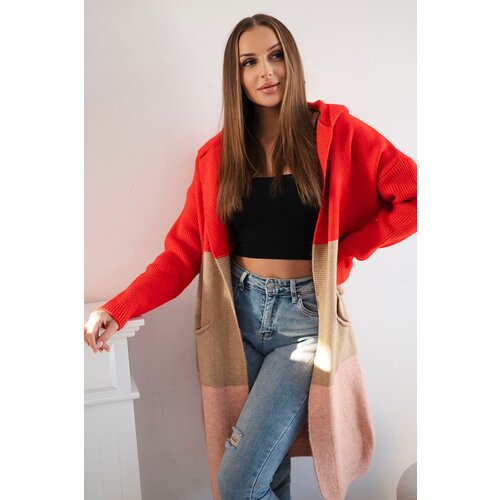 Kesi Striped hooded sweater red+camel+powder pink Slike