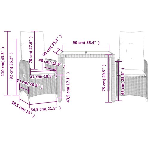  3-dijelni vrtni bistro set od poliratana s jastucima sivi Siva 90 x 90 x 75 cm Slike