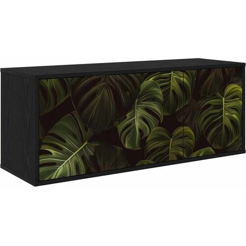 vidaXL TV ormar za montažu na zid ELBURG 102 x 33 x 40 cm Crni hrast - Crni hrast Print od palminih listova Cene