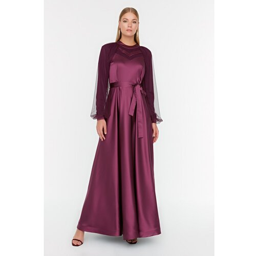 Trendyol Claret Red Collar Tulle and Window Detailed Islamic Clothing Evening Dress Slike