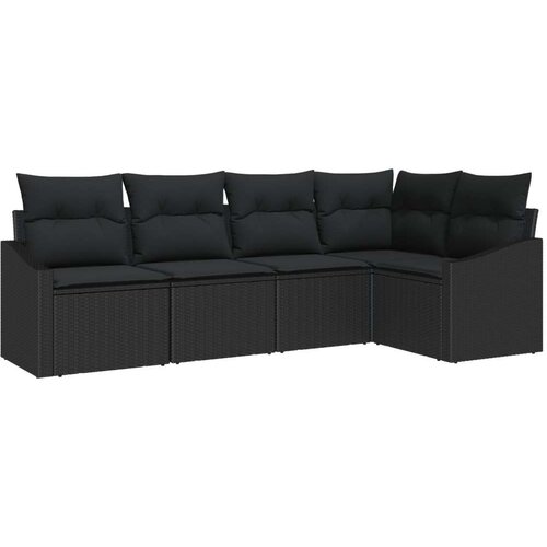 vidaXL 5-delni vrtni jedilni set s blazinami Črn Poly Ratan Cene