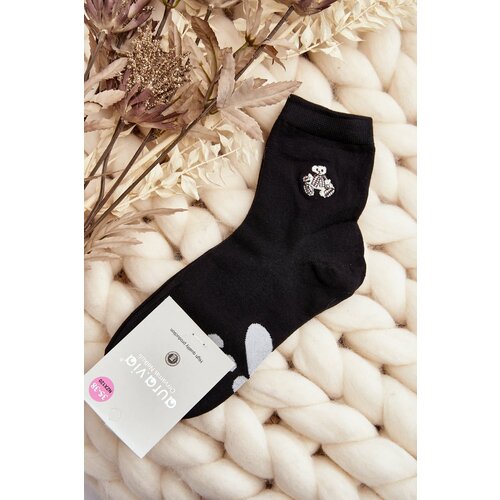 Kesi Women's cotton socks with teddy bear appliqué, black Cene