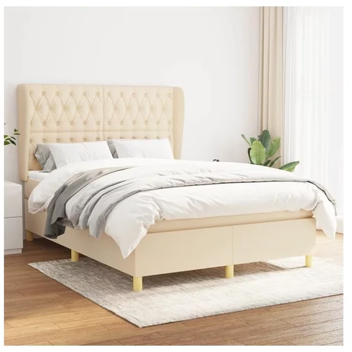 vidaXL Box spring postelja z vzmetnico krem 140x190 cm blago