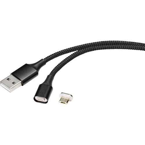 Renkforce USB kabel USB 2.0 USB-A vtič\, USB-mikro-B vtič 1.00 m črna magnetni vtič RF-4746074, (20415742) Cene