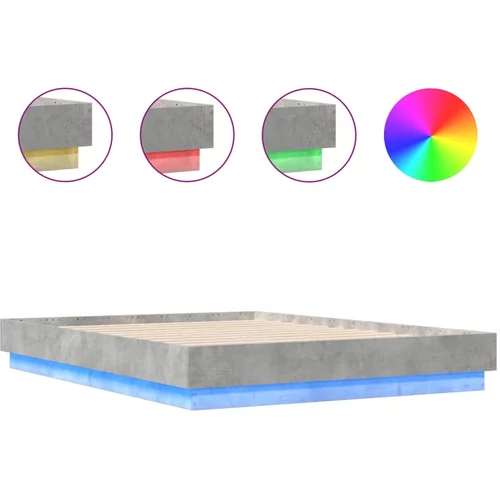 vidaXL Posteljni okvir z LED diodami betonsko siv 135x190 cm, (21086496)