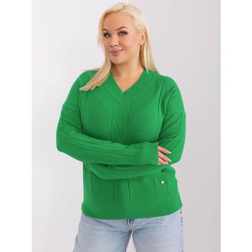 Fashion Hunters Green knitted V-neck sweater Slike