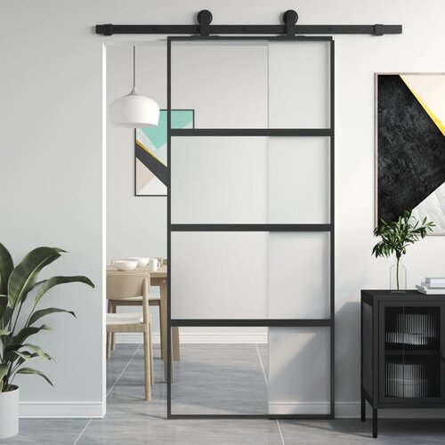 vidaXL Klizna vrata crna 90 x 205 cm od kaljenog stakla i aluminija Cene