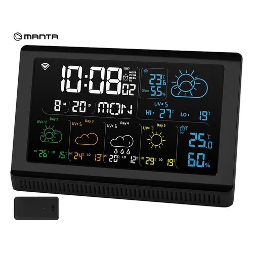 Manta MTO200B windy vremenska postaja, pametna, namizna, čas, vreme, temperatura, vlažnost, tlak, priložen 1x brezžični senzor, črna, (21222354)