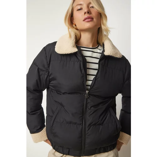 Happiness İstanbul Women's Black Plush Detailed Down Jacket
