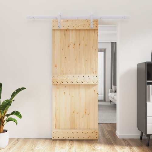 VidaXL Drsna vrata s kompletom vodil 80x210 cm trdna borovina Slike