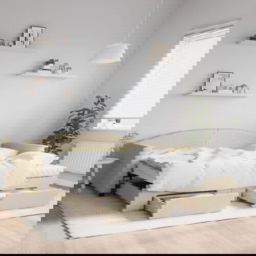  The Living Store Izvlečna dnevna postelja s predali krem 100x200 cm blago - Izvlečna Dnevna Postelja, (21509024) Cene