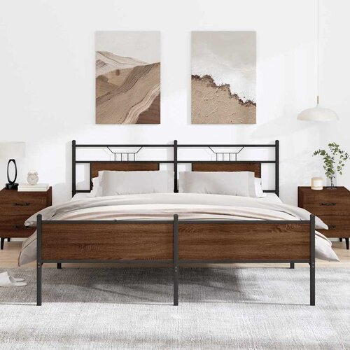 VidaXL Metalni okvir kreveta bez madraca smeđa boja hrasta 160x200 cm Slike
