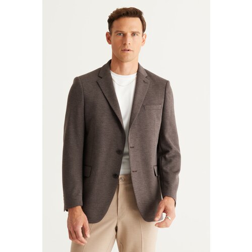 ALTINYILDIZ CLASSICS Men's Brown Comfort Fit Casual Cut Mono Collar Knitted Jacket. Slike