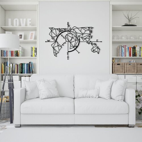 Wallity zidna dekoracija world map metal decor 2, 111 x 74 cm, crna Cene