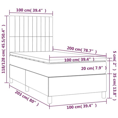  Krevet box spring s madracem LED smeđesivi 100x200 cm tkanina Slike