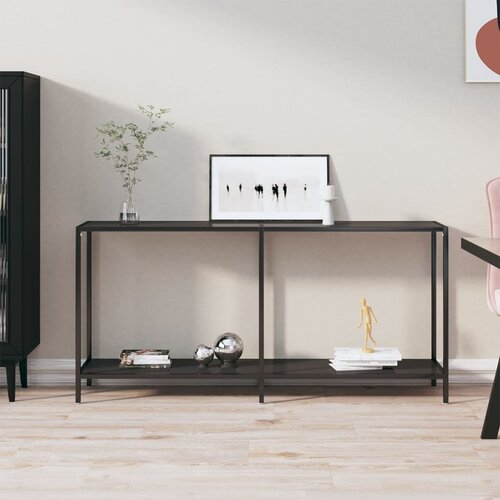The Living Store Konzolna mizica črna 160x35x75,5 cm kaljeno steklo - Konzolna Mizica, (21421437) Slike