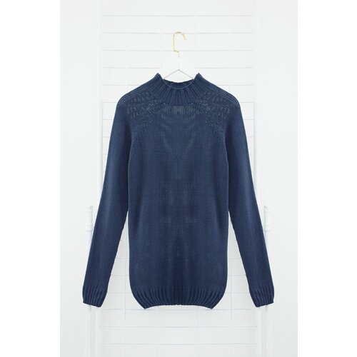 Trendyol indigo Men&#39;s slim fit turtleneck half turtleneck raglan sleeve seamless basic knitwear sweater Cene