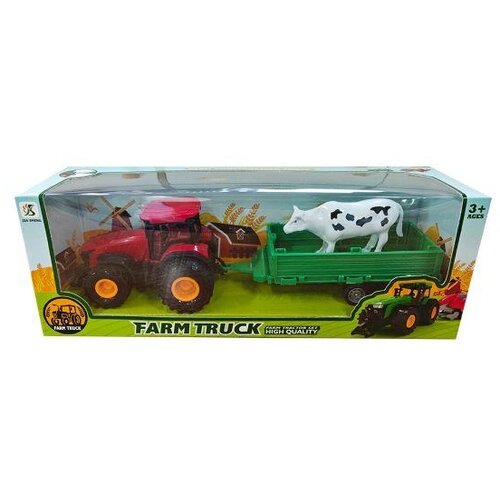 Hk Mini TRAKTOR SA KRAVOM CRVENI 39,5X9,5X15,5CM Slike