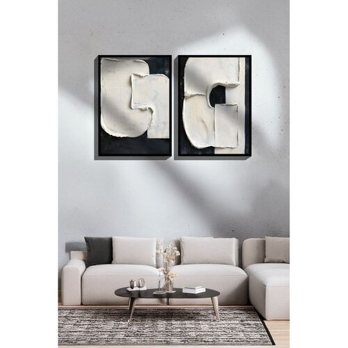 WALLXPERT Ersy2Lımodel12-Sıyah Multicolor Decorative Framed MDF Painting (2 Pieces) Slike