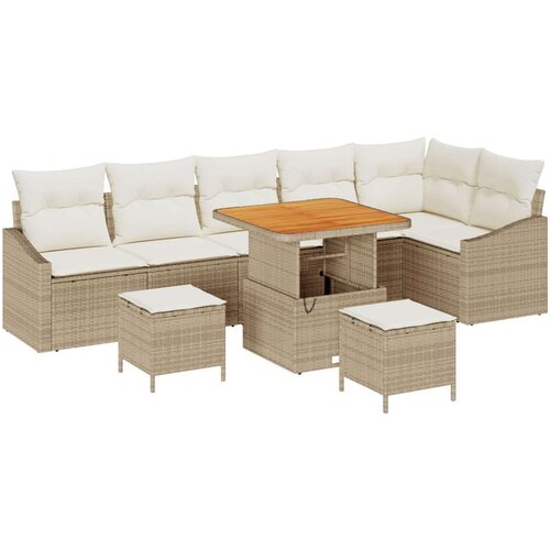  9-dijelni Vrtni Sofa Set s Jastucima Bež Poli Ratan Acacia  2-sjedalna Vrtna Sofa s Jastucima Bež Poli Ratan  3-dijelni Vrtni Se Cijene