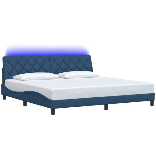  Okvir kreveta s LED-om bez madraca plavi 200x200 cm od tkanine Slike