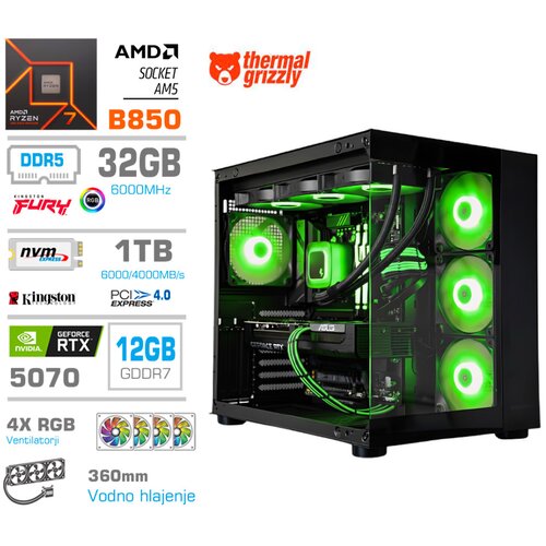 MEGA Računalnik MT S5 R7-7700/RTX5070/32GB-DDR5/1TB-4.0/750W/Brez OS/črna RGB + Estetski napajalni kabli [Zelena / Črna), (5000130914) Cene