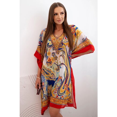Kesi Włoski Women's beach poncho with a loose fit red Cene