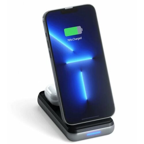 Satechi duo wireless charger power bank stand 10000 mah stand (powerbank based for iphone & airpods) - space grey Cene