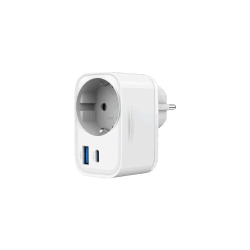  USB punjač Type-C + USB-A + shuko, 3A, white GEMBIRD, TA-ACPDQC20-01-W Slike