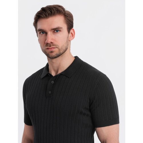 Ombre Men&amp;#039;s SLIM FIT viscose vertical striped polo shirt - black Slike