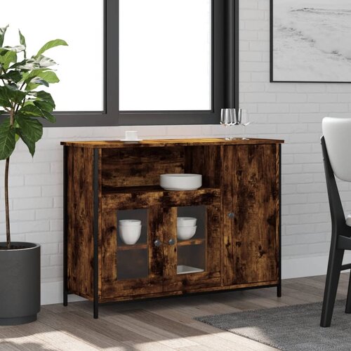  Komoda boja dimljenog hrasta 100 x 35 x 75 cm konstruirano drvo Slike