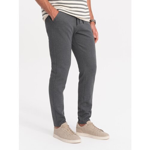 Ombre Men&amp;#039;s knitted pants with elastic waistband - dark grey Slike
