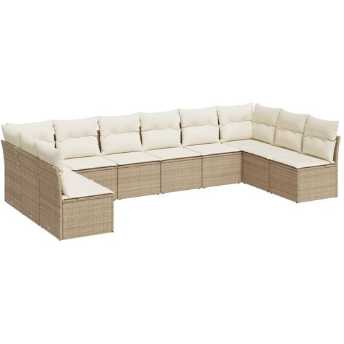  10-dijelni set vrtnih sofa s jastucima bež od poliratana 62 x 62 x 69 cm Slike