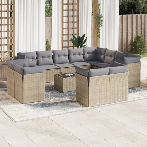 VidaXL 13-dijelni set vrtnih sofa s jastucima poliratan Bež Slike