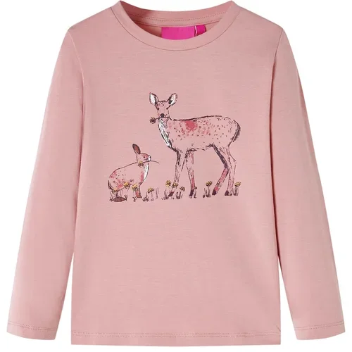 vidaXL Otroška majica z dolgimi rokavi potisk jelena in zajca roza 92