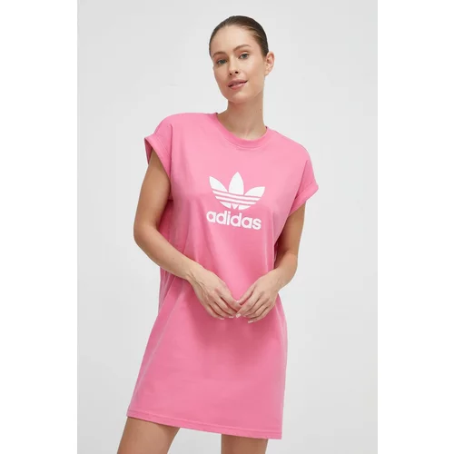 Adidas Bombažna obleka roza barva