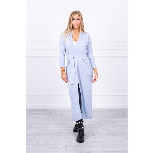 Kesi Long sweater with waist tie in blue color Slike