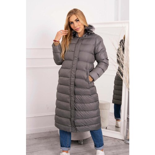 Kesi Quilted winter jacket with a hood of gray color Slike
