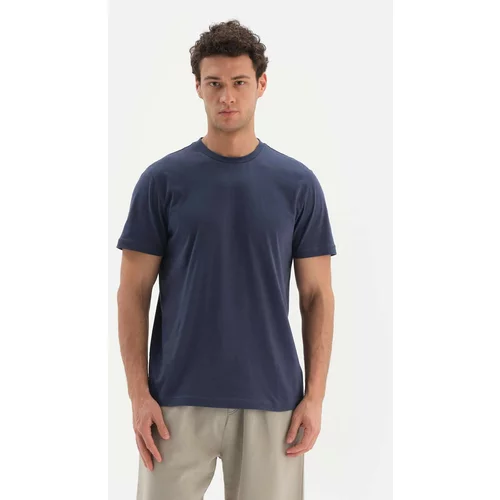 Dagi Navy Blue Crescent Supima Short Sleeve Cotton T-Shirt.