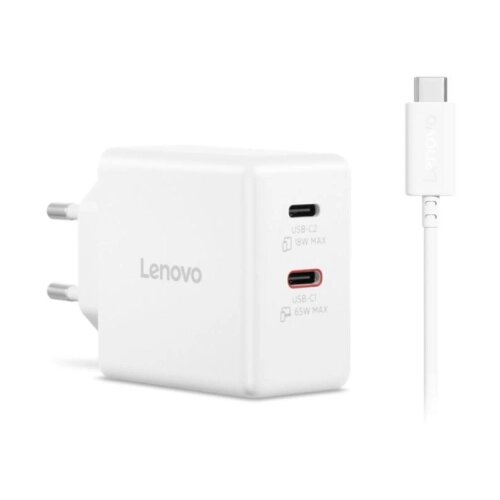 Lenovo Dual USB-C 65W GaN punjac beli Slike