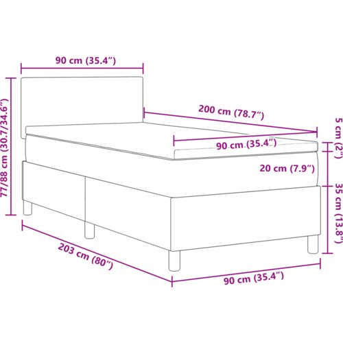 VidaXL Krevet s Podnicom s Madracem &amp;amp; LED Svjetlom Sivi 90x200 cm Bar&amp;scaron;unasta Tkanina Slike
