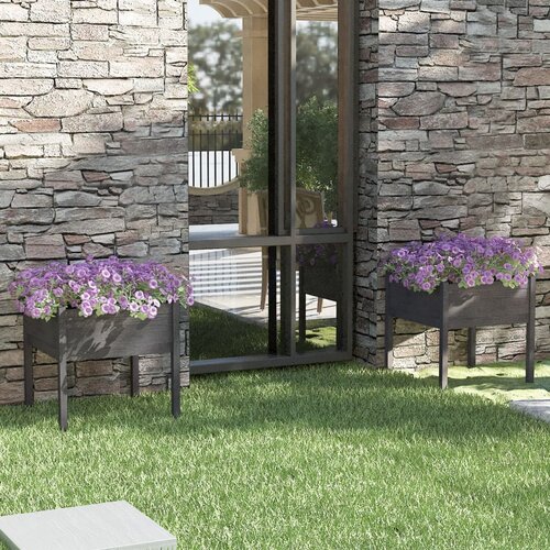  Vrtne sadilice 2 kom sive 70 x 70 x 70 cm od masivne borovine Slike