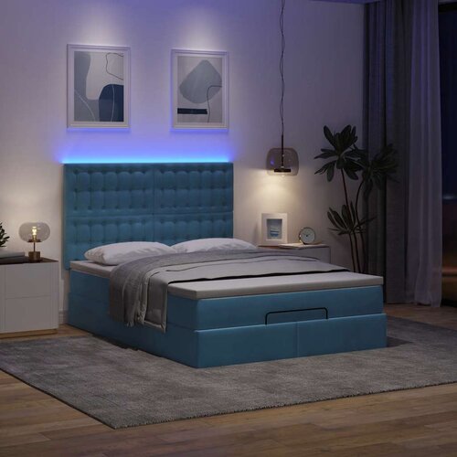VidaXL Otomanska postelja z vzmetnicami &amp;amp; LEDs temno modra 140x190cm Slike