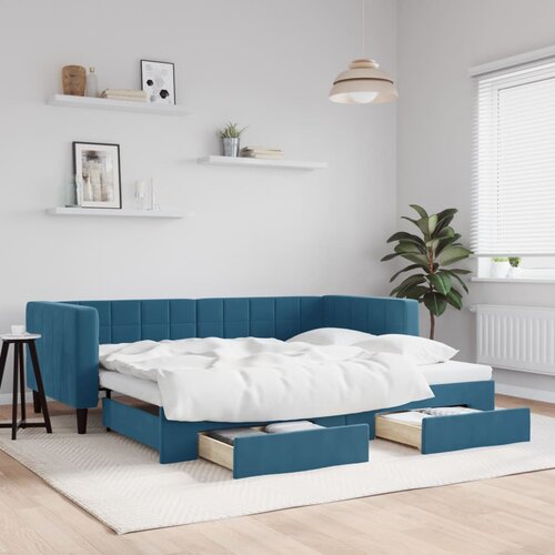 VidaXL Izvlečna dnevna postelja s predali modra 90x200 cm žamet Slike