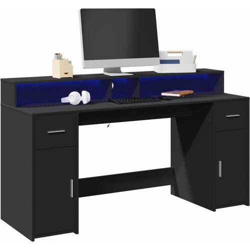 vidaXL Pisalna miza z LED lučkami črna 160x55x91 cm inženirski les Cene