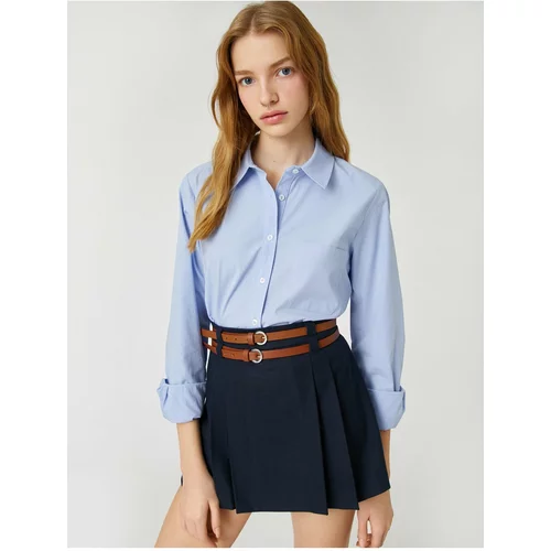 Koton Crop Poplin Shirt Cotton Long Sleeve Cuff Collar Pocket Detailed