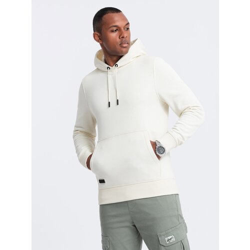 Ombre Men's BASIC cotton kangaroo hooded sweatshirt - cream Cene