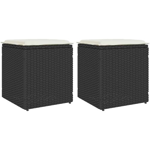  Vrtni tabure s jastucima 2 kom crni 40x40x43 cm poliratan Cene