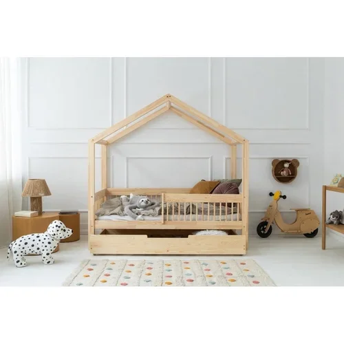 Adeko Otroška postelja iz masivnega bora v obliki hiške/z dodatnim ležiščem s prostorom za shranjevanje 80x200 cm v naravni barvi Mila RMW –