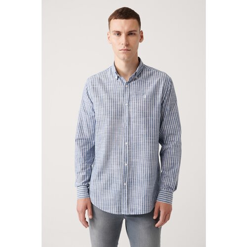 Avva Men's Navy Blue Striped Buttoned Collar Shirt Slike